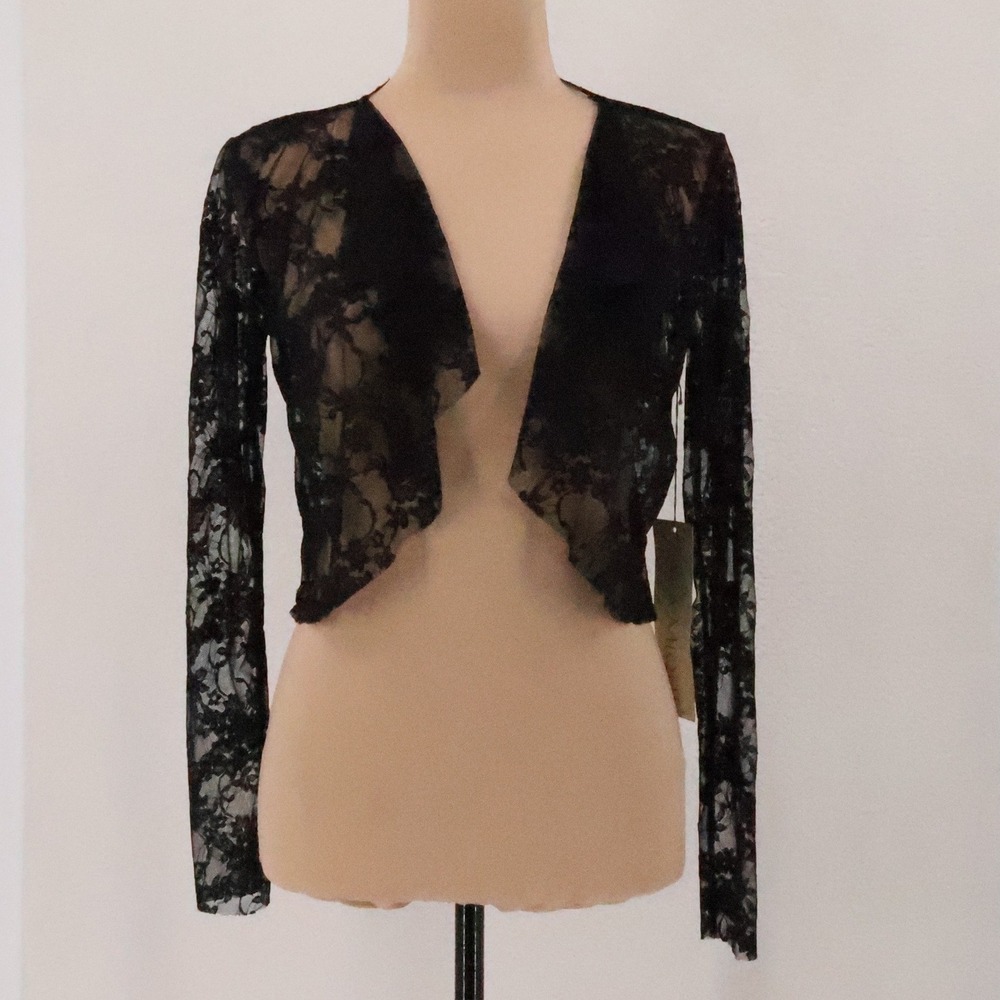 Sara Mique Sheer Floral Lace Bolero Shrug Size S Black Dark Coquette NWT VTG Y2K